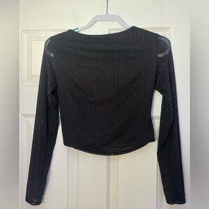 Bedazzled sheer sleeve backless top